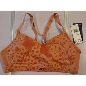 New!Reebok Animal Print‎ Strappy Studio Women's Sports Bra L Canyon Coral Int18